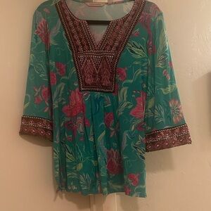 Soft Surroundings Teal and Pink Floral Tunic